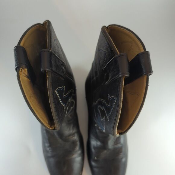 MASTERSON BOOT Co. BOY'S Sz 2, BLACK LEATHER COWBOY WESTERN BOOTS, BLUE STITCH - Picture 5 of 13